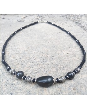 Alphabey's Black Onyx Brass Silver Plated Necklace For Women